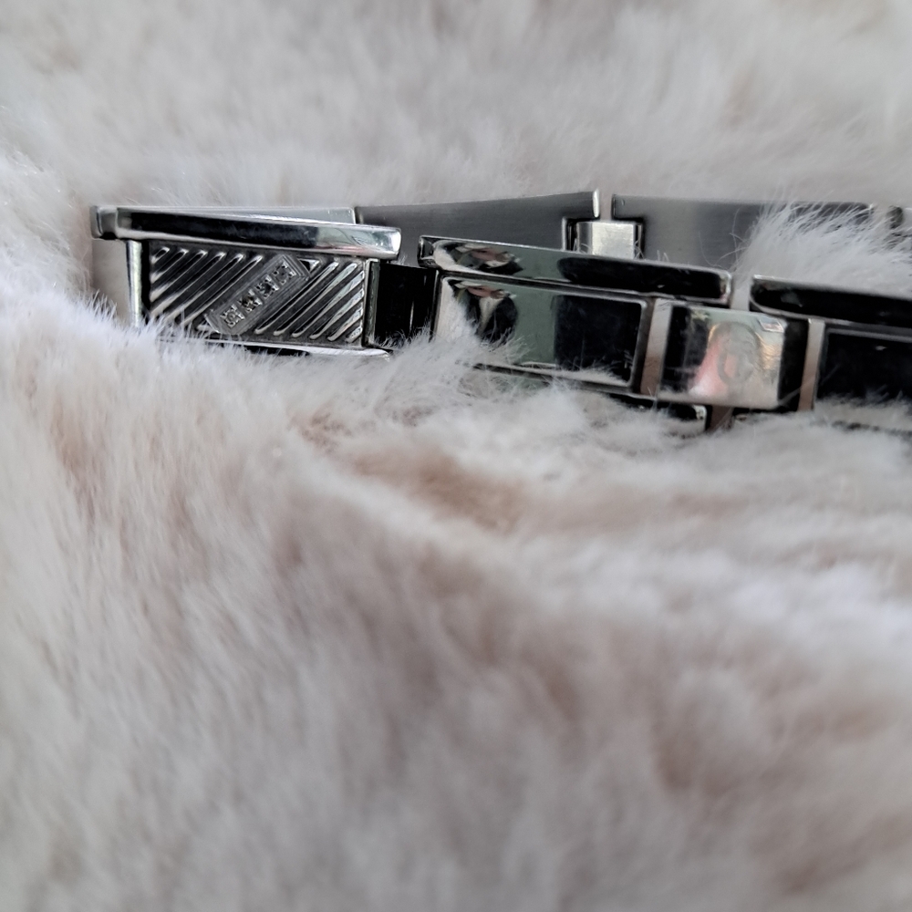 Men's Silver Bracelet.  Diamond Accents...